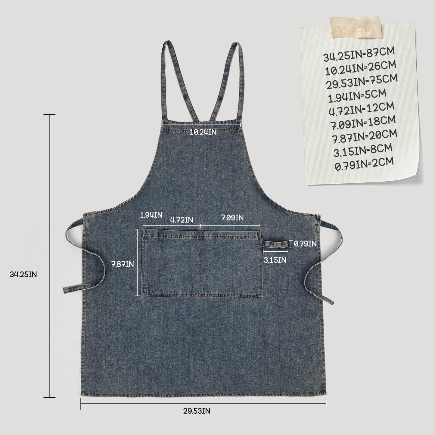Surblue Cotton Denim Apron with Pockets Adjustable Jean Apron for Man Woman for Kitchen, BBQ, Garden, Workshop, Blue