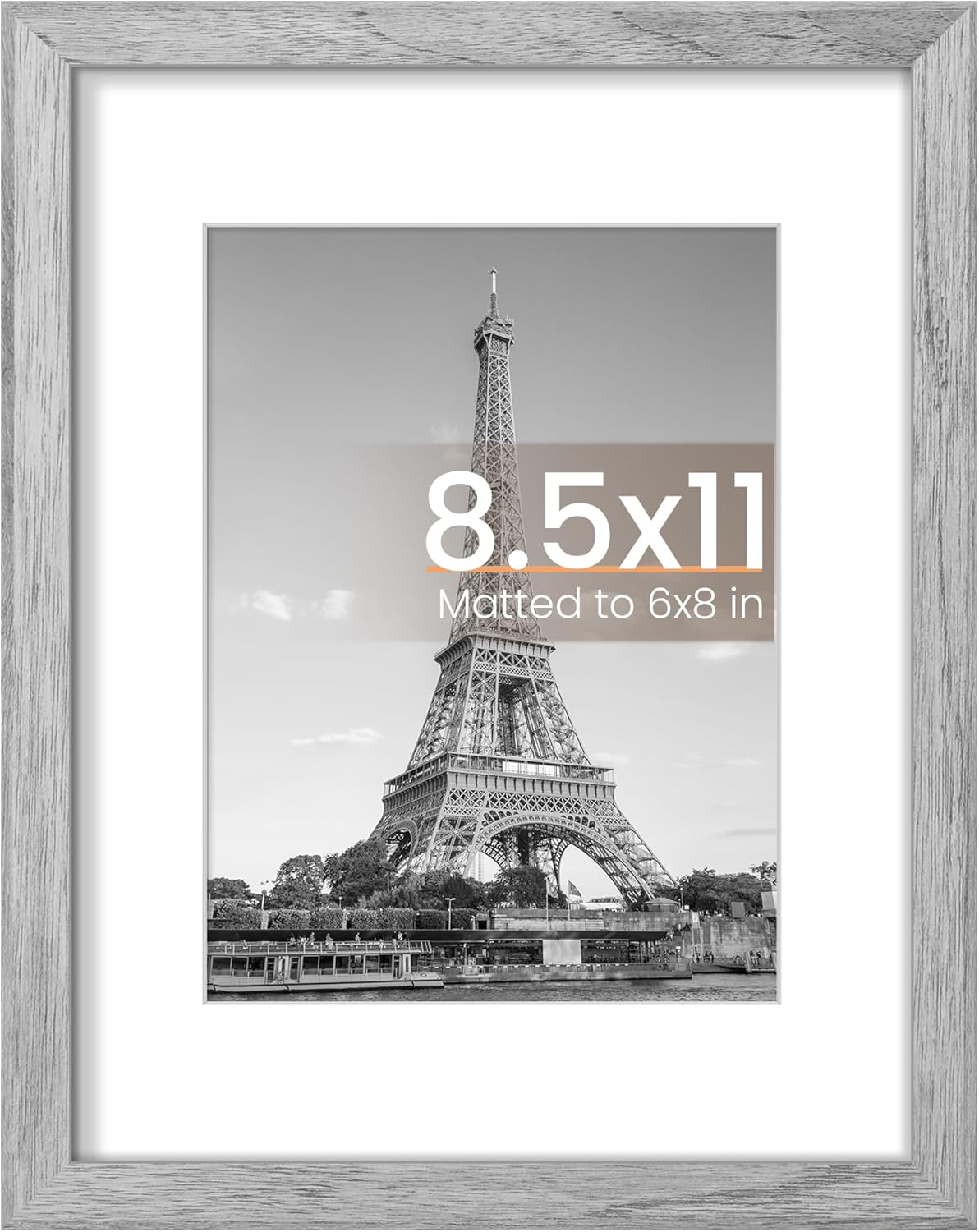 Upsimples Picture Frame - 8.5x11 Wall Display for 6x8 Photos with Mat or 8.5x11 Without Mat - Gray, 1 Pack