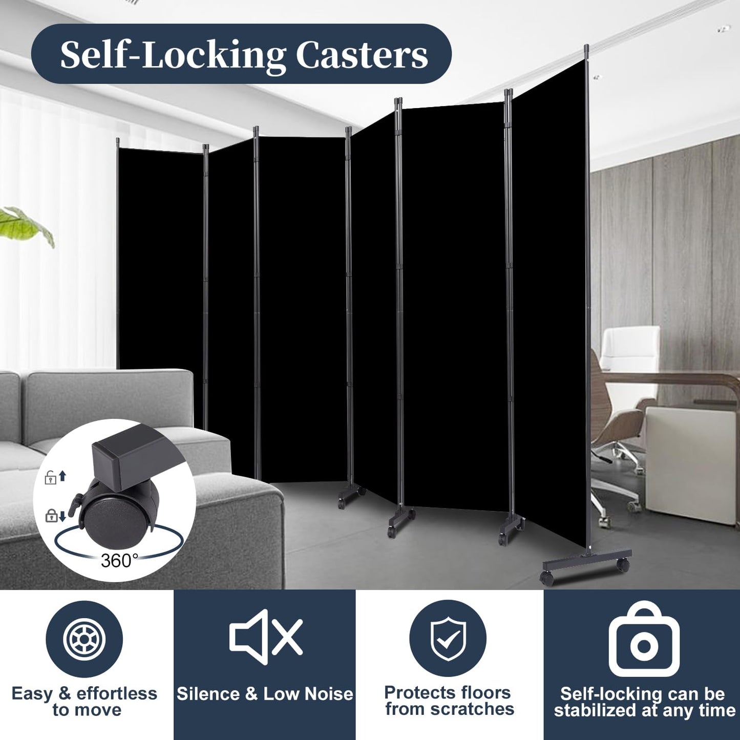 Room Divider Folding Privacy Screens W/Lockable Wheels, 132'' Partition Room Dividers Freestanding Room Divider Fabric Panel for Room Separation Wall Divider Bedroom