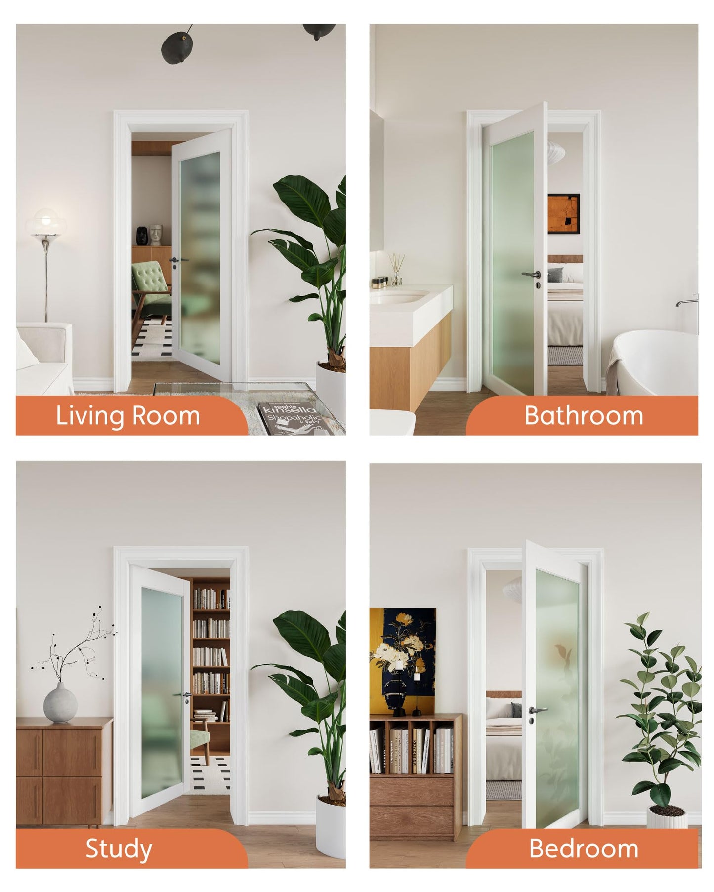 24"x 80" 1-Lite Frosted Glass French Interior Slab Door, Solid Core Wood with MDF Door Panel for Bedroom Closet Laundry Pantry Bathroom White Pre-Finished Surface Paintable, w/o Hardware