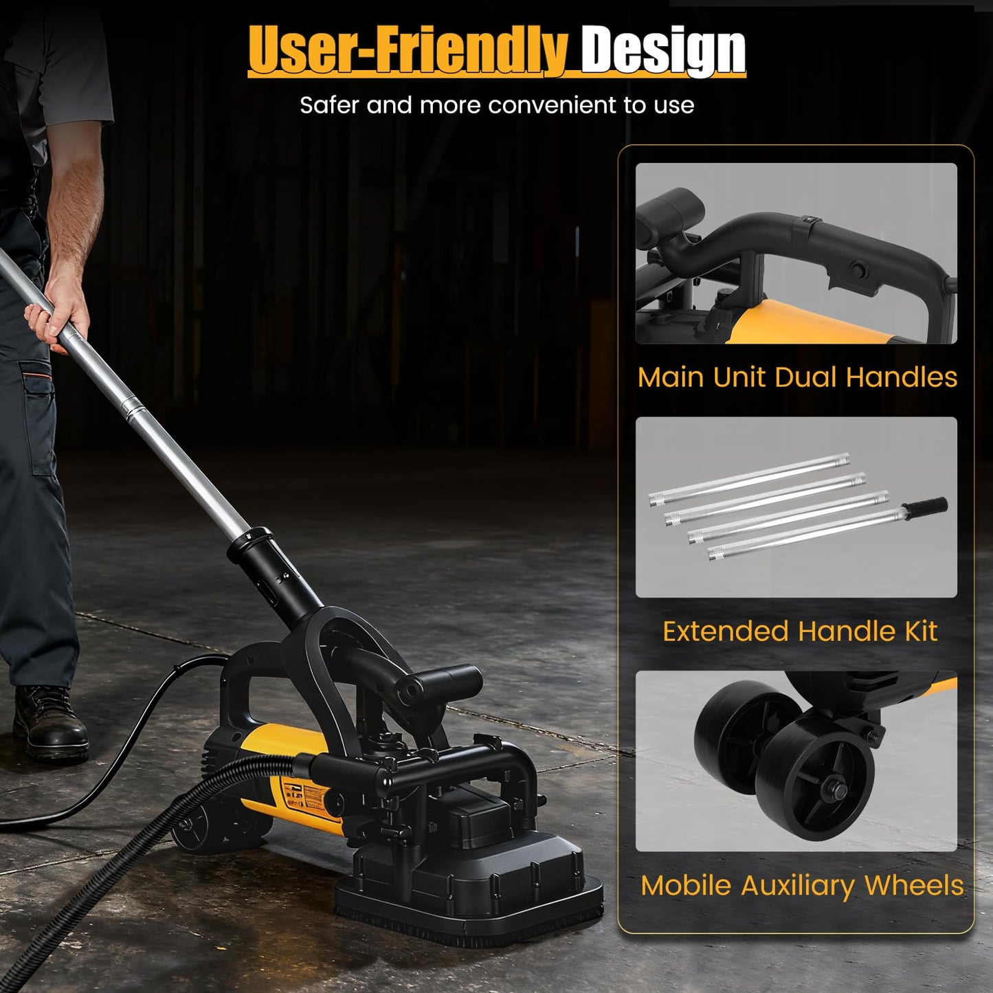 4-Head Concrete Floor Grinder Set, 3800W Concrete Grinder with 6-Speed Control, 6000 RPM Ergonomic Handle & Dust Collection Cover - Ideal for Surface Preparation, Cement, Marble Floors & Surfaces