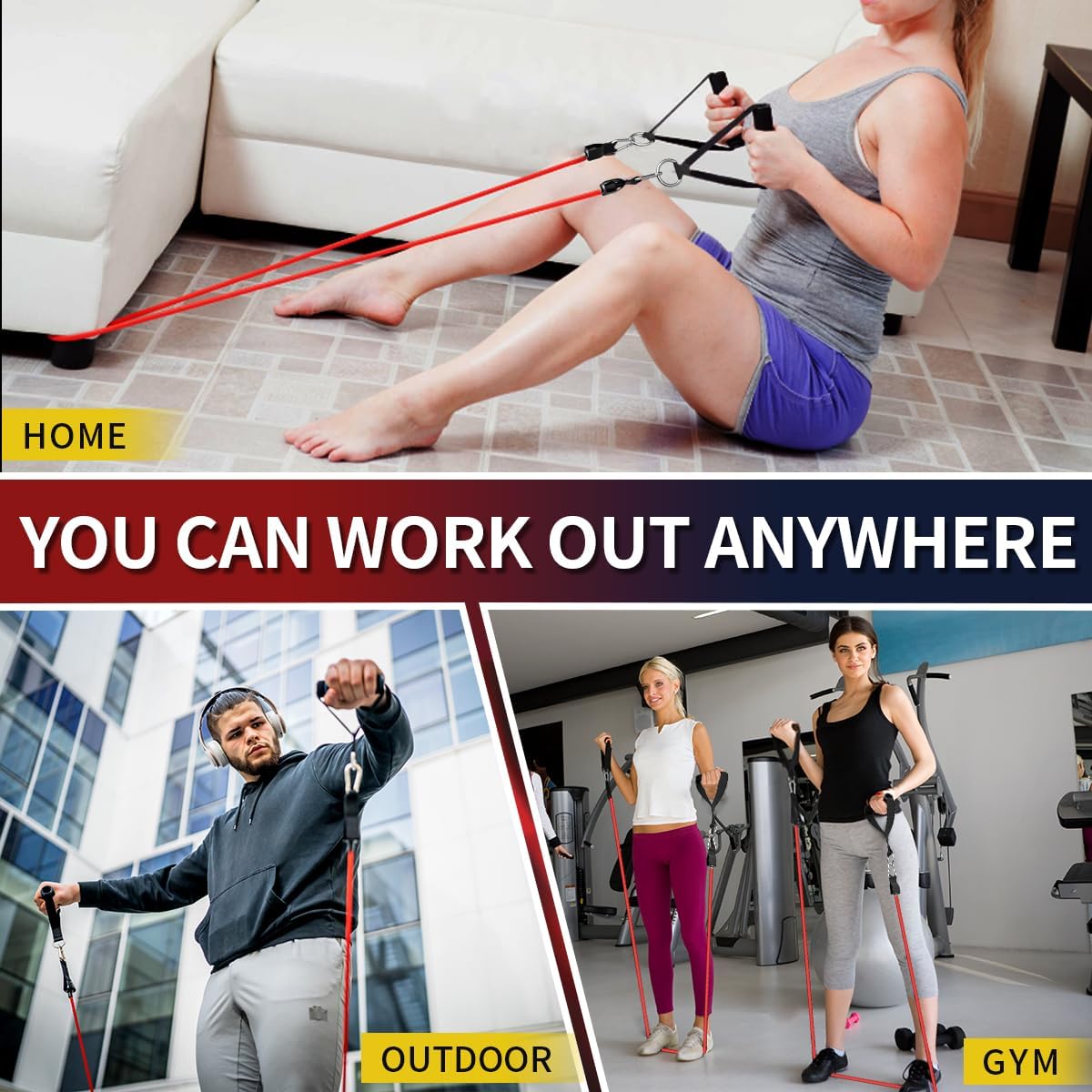 WHATAFIT Resistance Bands,Exercise Bands,Workout Bands with Handles,Door Anchor and Ankle Straps,5 Resistance Levels Fitness Bands,for Strength,Training, Physical Therapy, and Home Gym Equipment