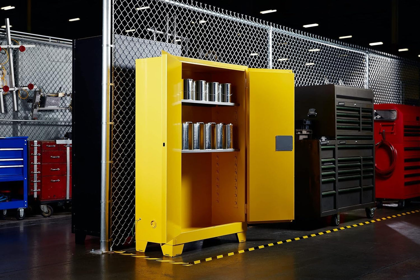 Jamco 45 Gallon Flammable Safety Cabinet, Steel Flammable Storage Cabinet with Lockable Manual Closing Doors, Forkliftable, 43" x 18" x 70", Yellow