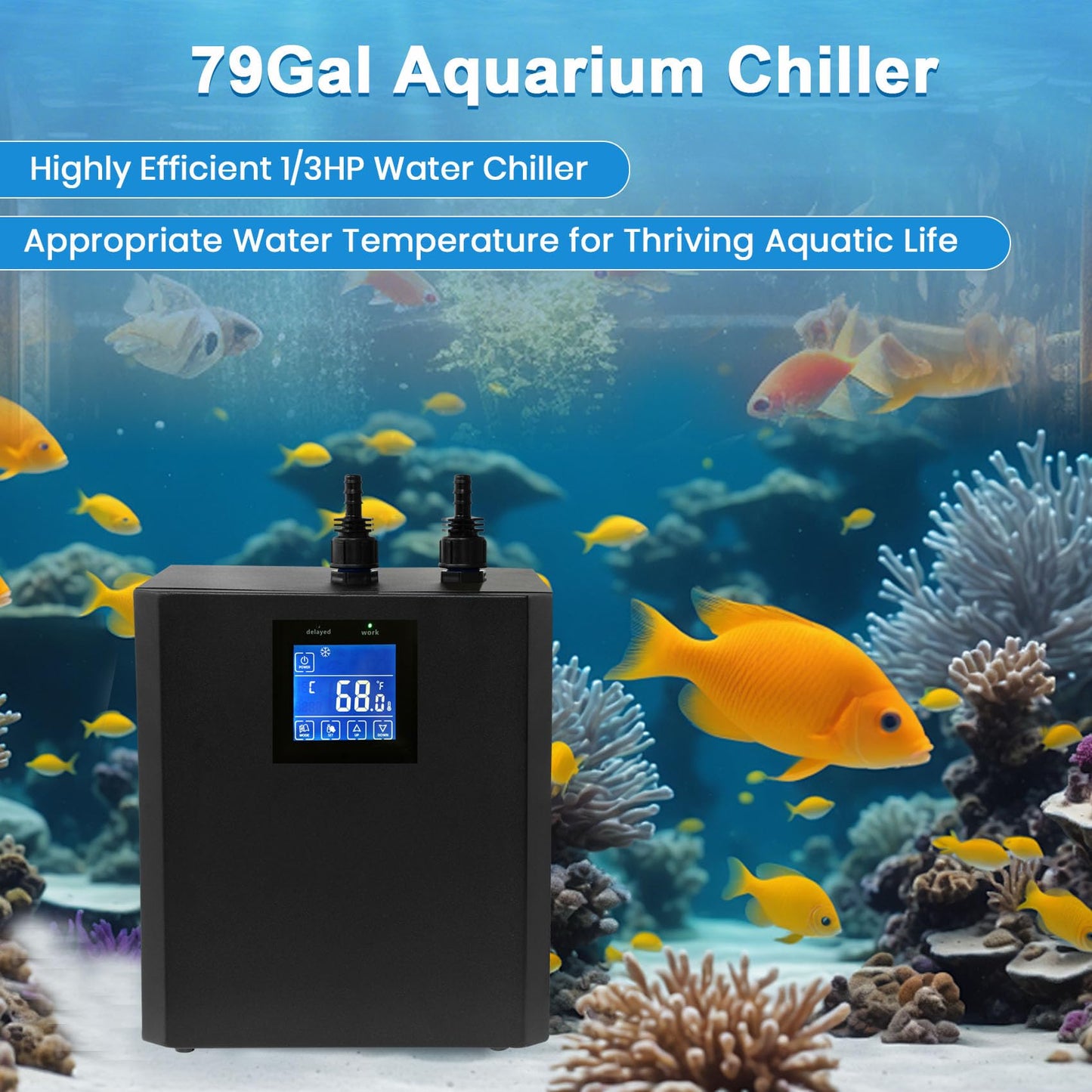 Aquarium Chiller 79 Gal, 1/3 HP Water Chiller Machine, Hydroponic Cooling System, Fish Tank Chiller with Upgraded LED display, for Axolotl Jellyfish