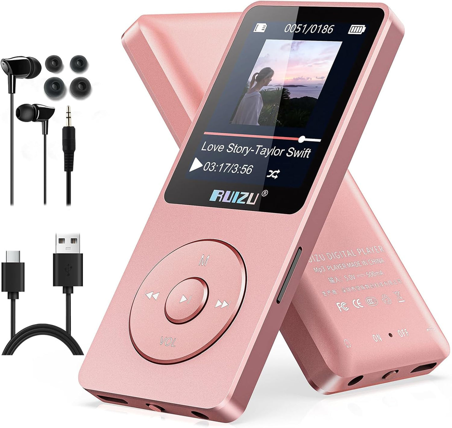 RUIZU 64GB MP3 5.3, 1.8" 80H 128GB Player with Bluetooth Screen Portable Music Player, FM Radio, Voice Recording