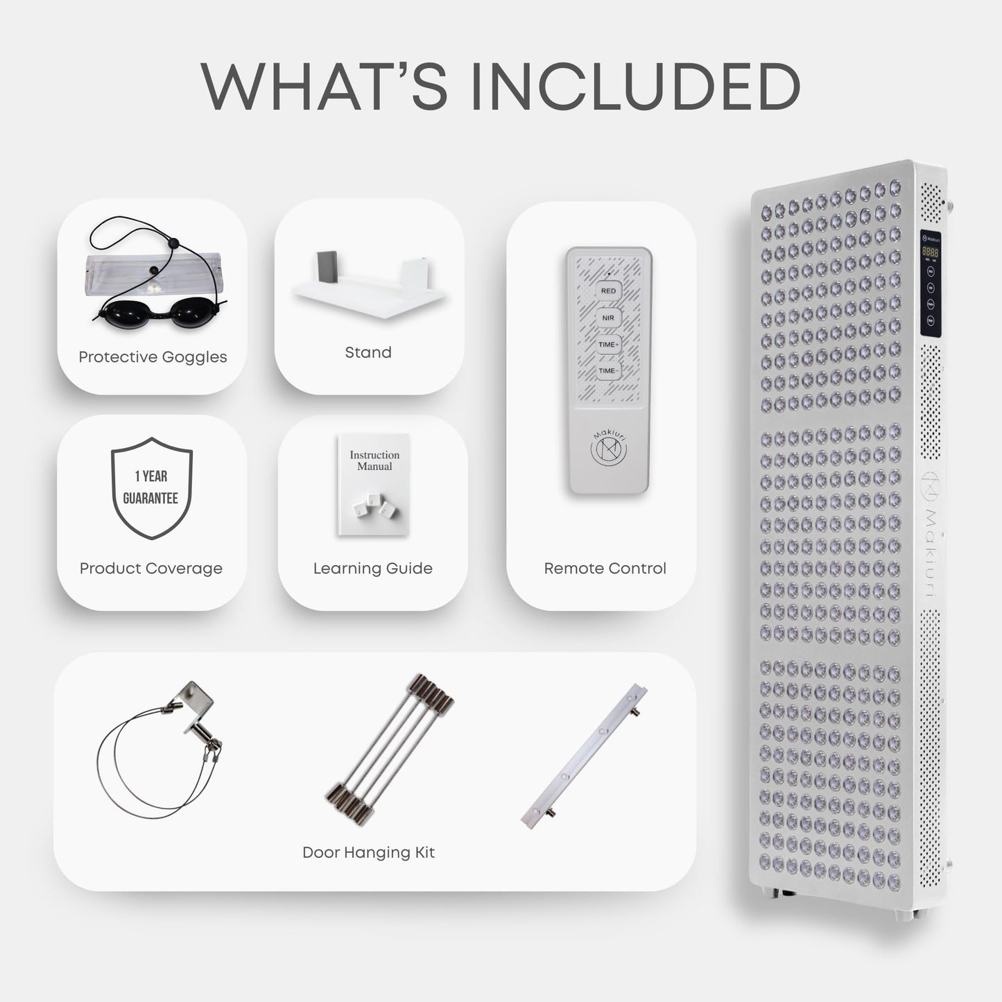 Makiuri Red Light Therapy Panel for Full Body | 630 nm, 660nm, 810nm, 830nm, 850nm | Clinical Grade Red & Near-Infrared LED Light Therapy (5 Wavelengths) | High Irradiance | Neptune (White 300 LED)
