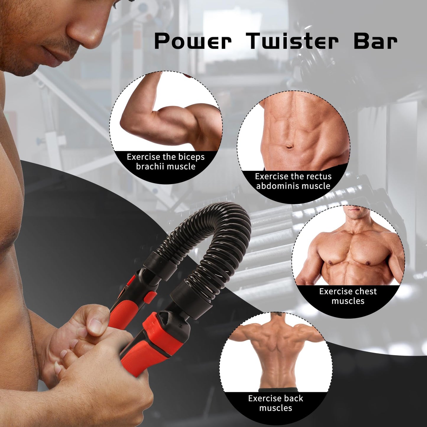Adjustable Power Twist Bar - Upper Body Expander Equipment for Arm Chest, Spring Shoulder Forearm Bicep Strength Exercise Workout Training 66-110lb