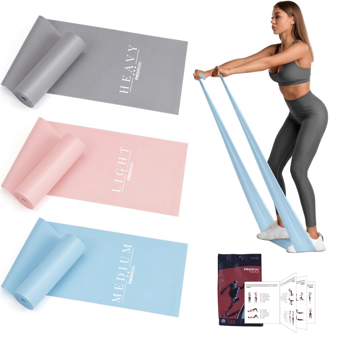 PROIRON 3 Pcs Resistance Bands. Eco Latex Stretch Band, No Toxic Smell. Long Elastic Band, for Stretching, Physical Therapy, Pilates, Yoga, Gym Home Workout, Strength Training