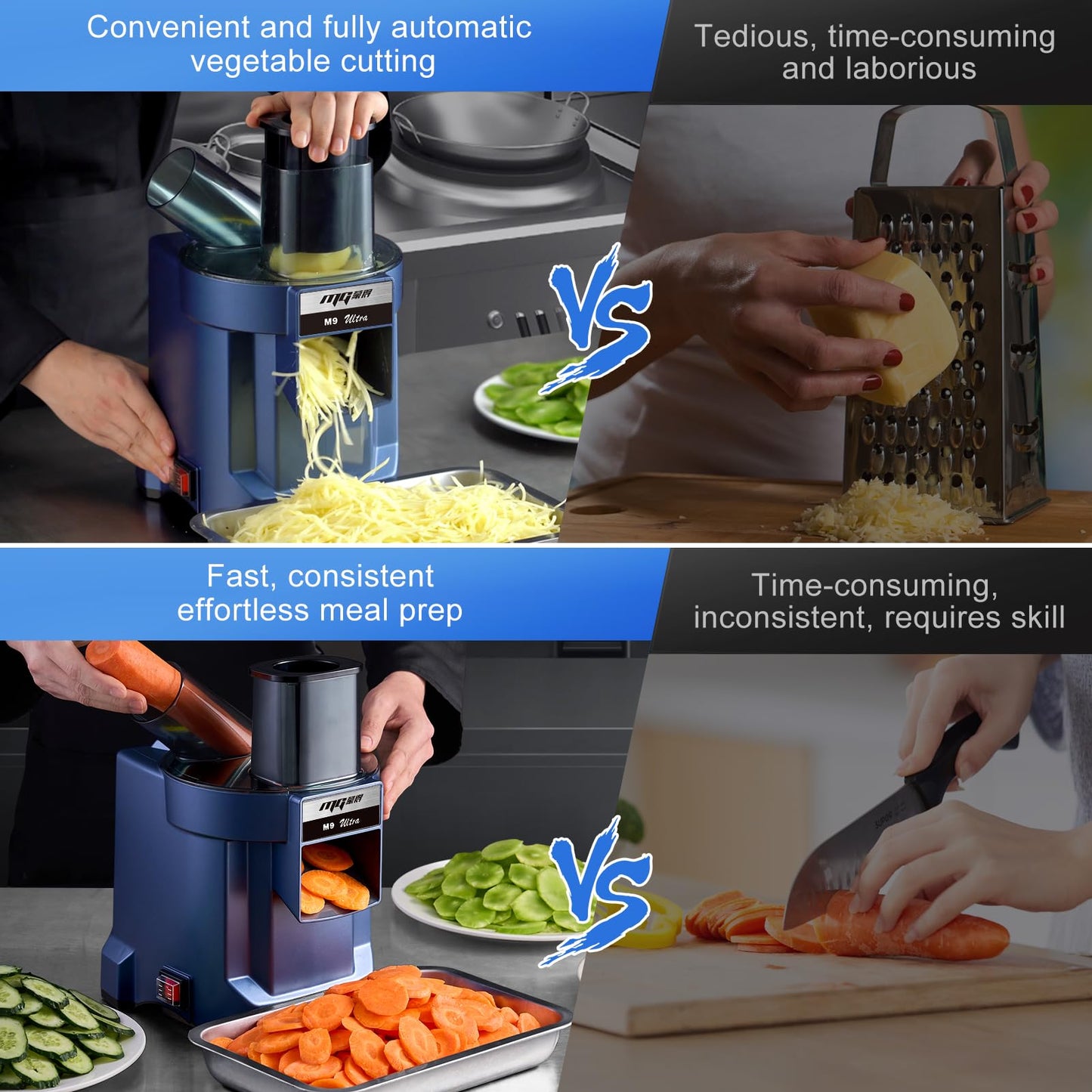 MOGAN 8-In-1 Electric Vegetable Cutter, Commercial Vegetable Slicer Fruit Slicer Machine, Veggie Food Processor Dicer Chopper Stainless Steel Blades for Slicing Shredder Dicing for Home and Kitchen