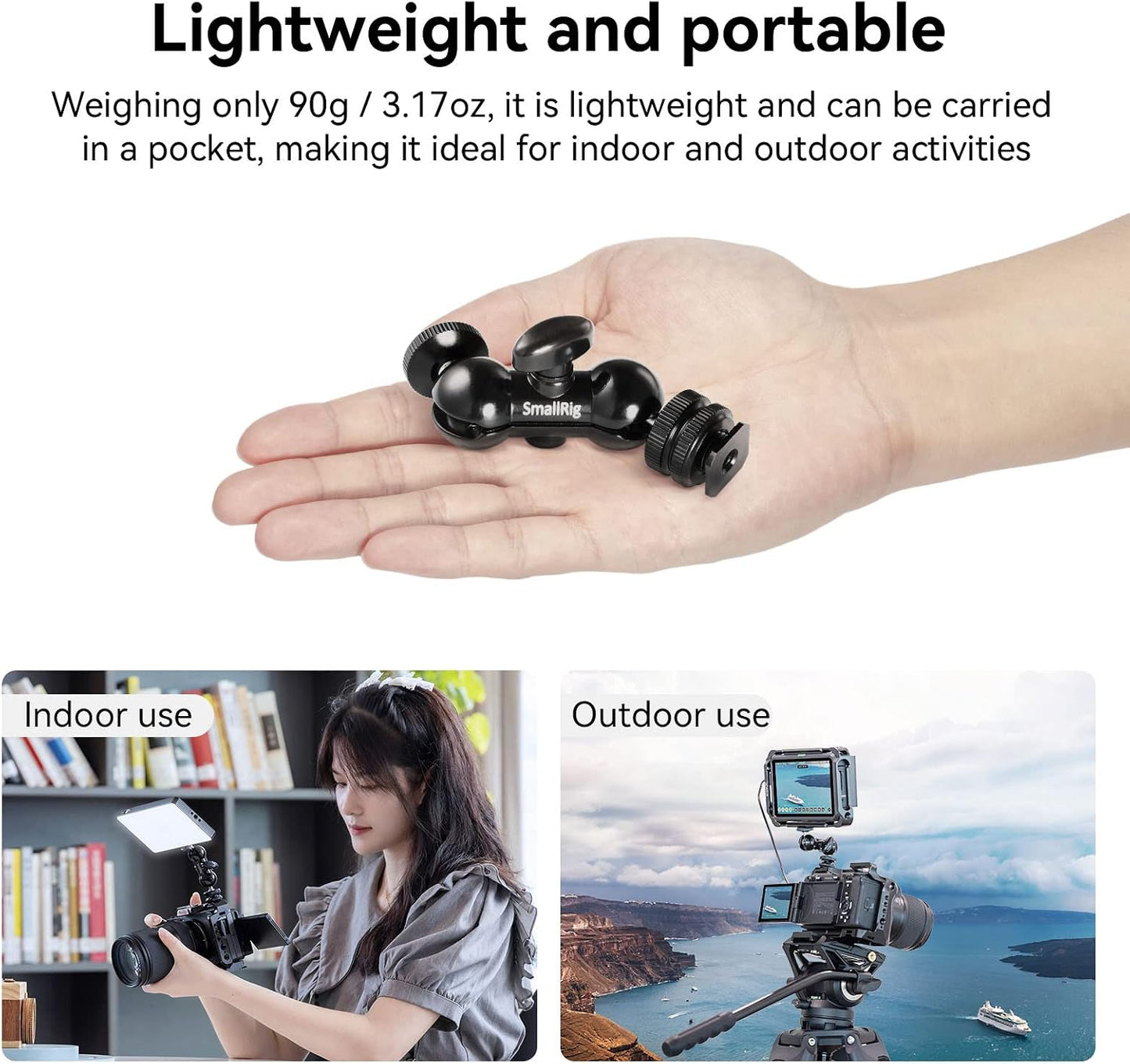 SMALLRIG 1/4" 1135 Cool Ballhead, Multi-Function Double Ball Dead Adapter with Shoe Mount & Screw for Monitors Led
