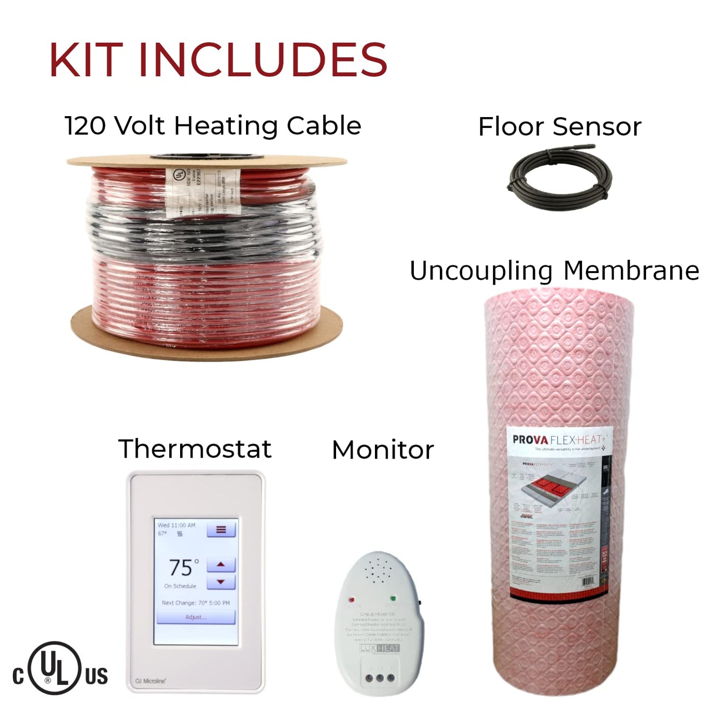 LuxHeat 20sqft Electric Radiant Floor Heating System - 120v Heated Tile Floor Kit - Includes UDG4 Programmable Thermostat w/GFCI, Heating Cable, Uncoupling Membrane, Flooring Sensor & Alarm