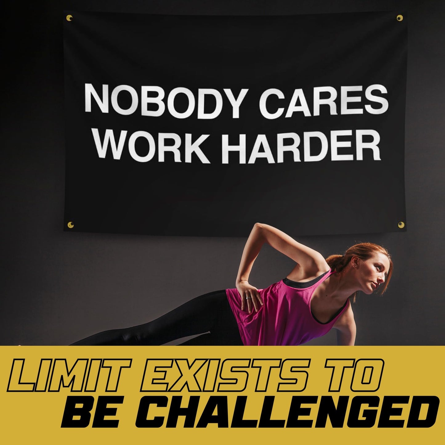 Gold Trident Flags Nobody Cares Work Harder Motivational Gym Banner – Discipline Poster for Gym, Dorm, Home Workout Space – Cool Fitness Wall Decor – Durable Polyester, Double Stitched Flag – 3x5 Feet