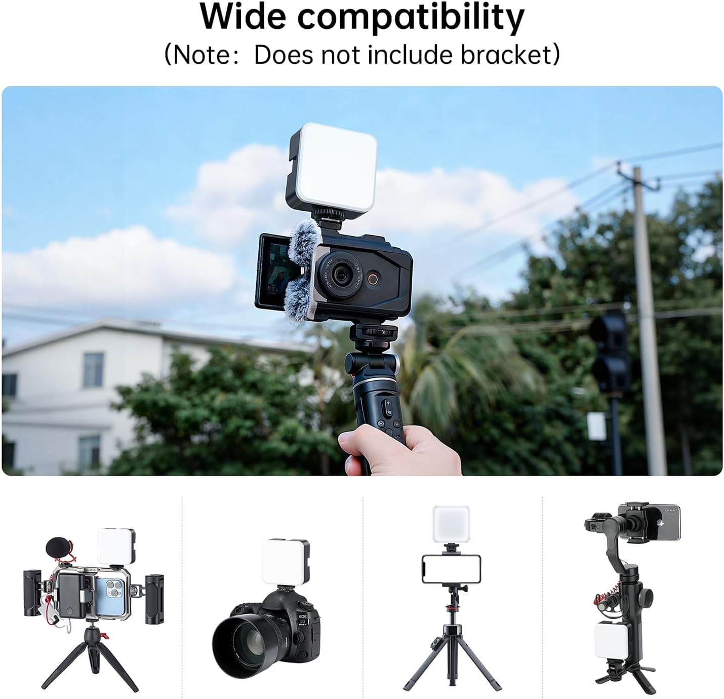 DUIDESHI 3200K-5600K+CRI95 3 Cold Shoe Camera Light: Color LED Video Light- Rechargeable Camera Light, Cold Shoe Mount
