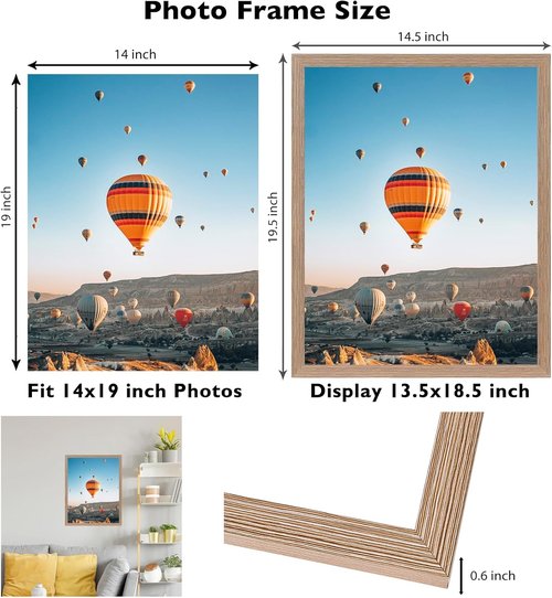 JCJMY 14x19 Picture Frame - Shatter Resistant Plexiglass for Horizontal & Vertical Wall Display | Rustic Brown