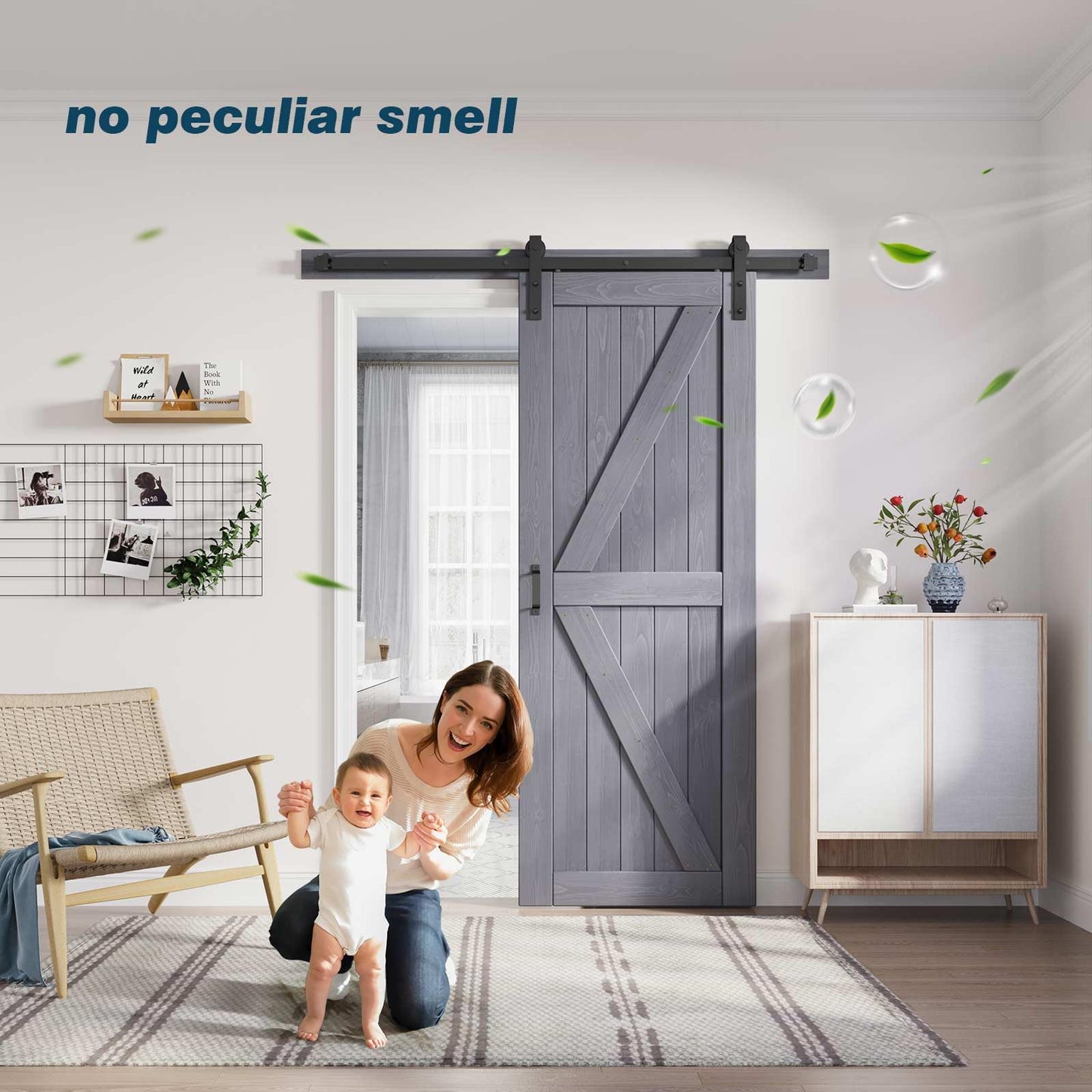 Fredbeck Grey Barn Doors Double 30x80 Wood Sliding Door for Bedroom