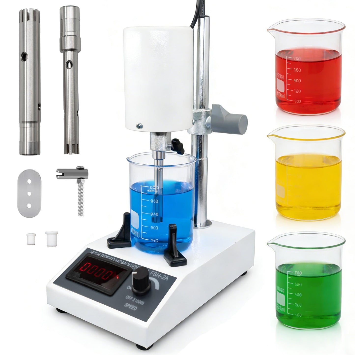 Protytan High Speed Homogenizer, Lab Mixer (2000-20000 RPM), Emulsification & Homogenizing Machine, 20-1200ml Capacity, Max Viscosity 5000mpas, Includes 2 Work Heads for Cosmetics & Food
