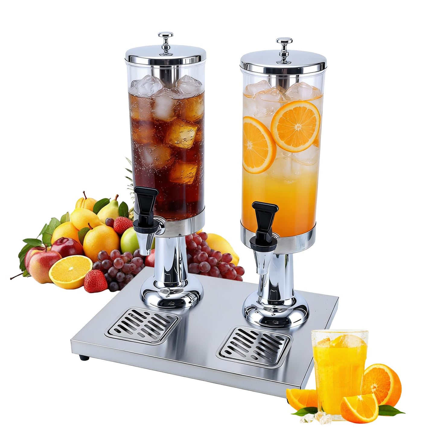 VAKUKK 2-Gallon Drink Dispenser with Stainless Steel Drip Tray - Party Beverage Juice Lemonade Iced Tea Water Dispenser for Church Events, Catering, Family Gatherings & Outdoor (SILVER)