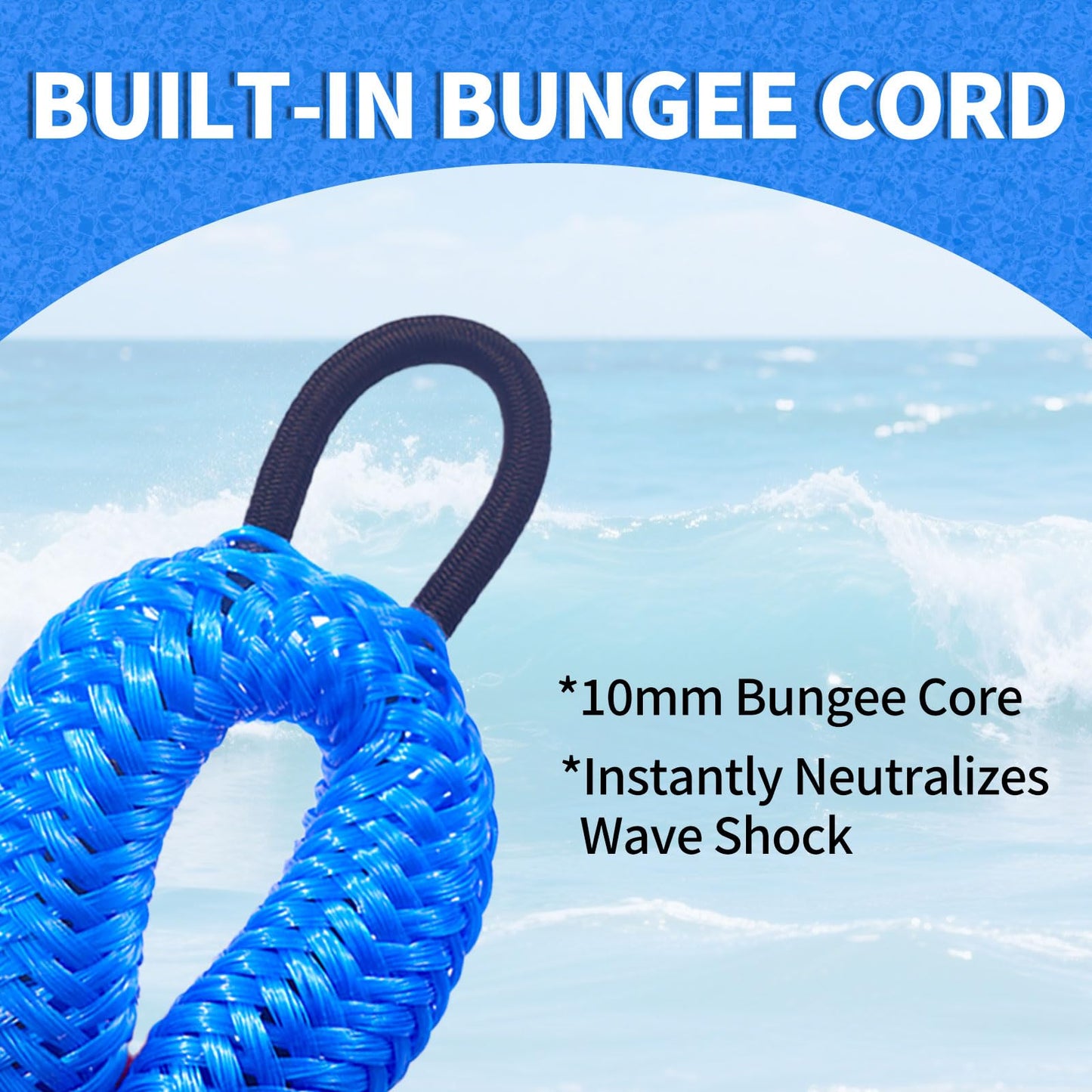 4FT Bungee Dock Line for Boats – Shock-Absorbing Elastic Rope with Quick-Release Loops – Secure Docking for Bass Boat, PWC, Canoe(Blue)