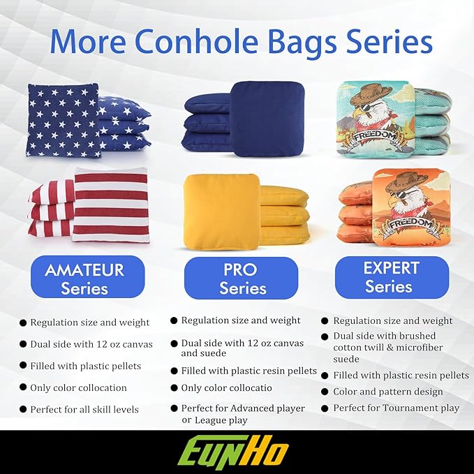 EunHo Cornhole Bags Set of 8 Regulation Size & Weight Corn Hole Bean Bags Official Professional All Weather for Tossing Game with Carry Case