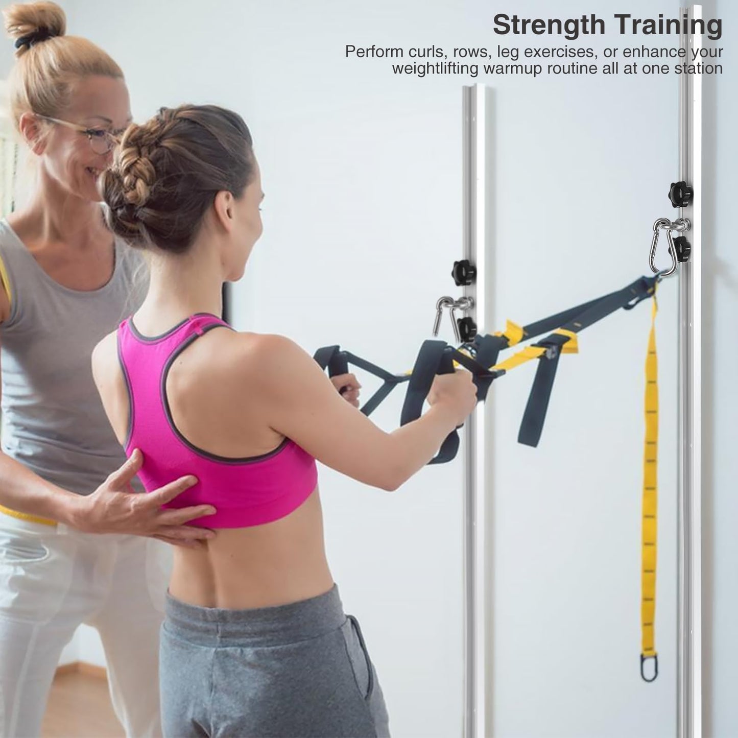 Resistance Band Wall Anchor,Gym Resistance Bands,djustable Workout Wall Anchor System,for Resistance Band Exercises,with 2 Rail and 2 Rail Car,Easy Installation(double set,No Resistance Bands)