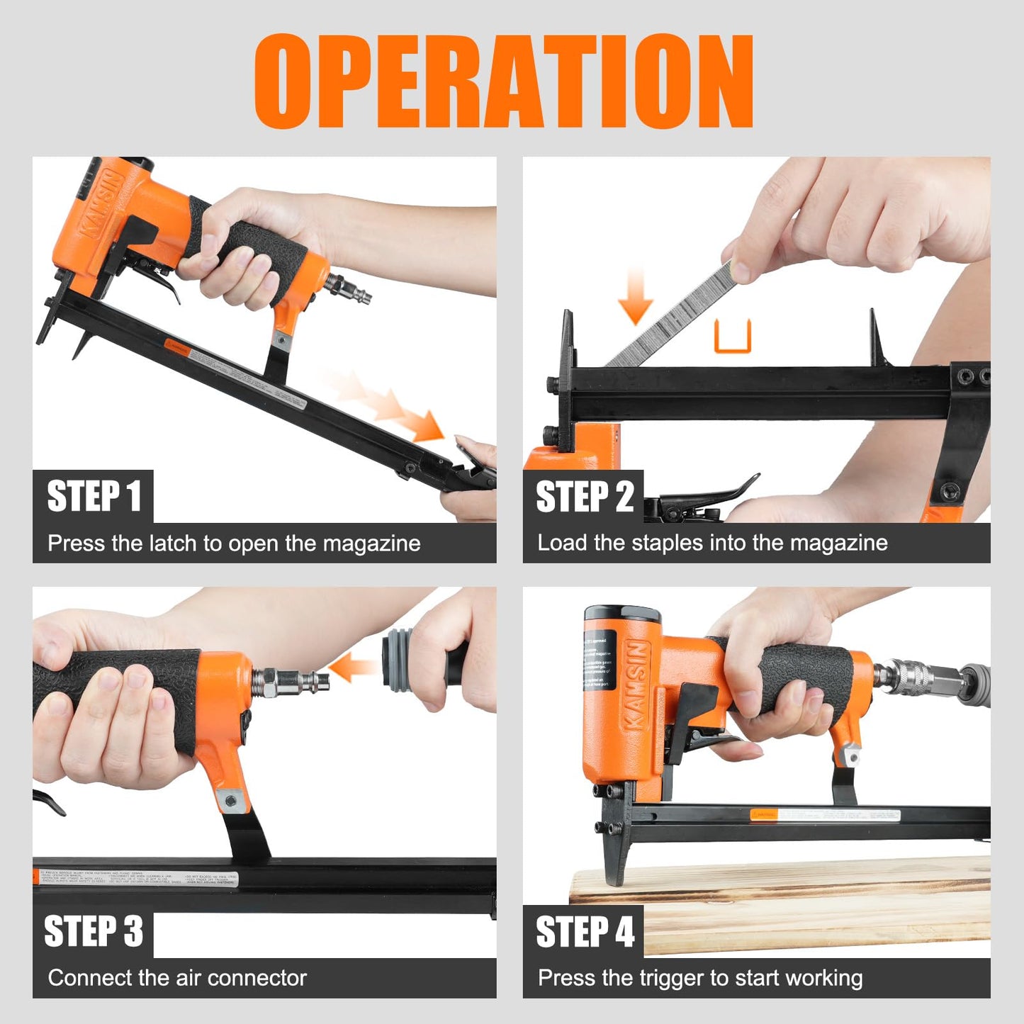 KAMSIN KNL8016S 21 Gauge Pneumatic Serial Upholstery Stapler with Extended Long Magazine, 1/2" Crown Staples, 1/4" to 5/8" Leg Length, Air Power Upholstery Staple Gun for Furniture and Woodworking