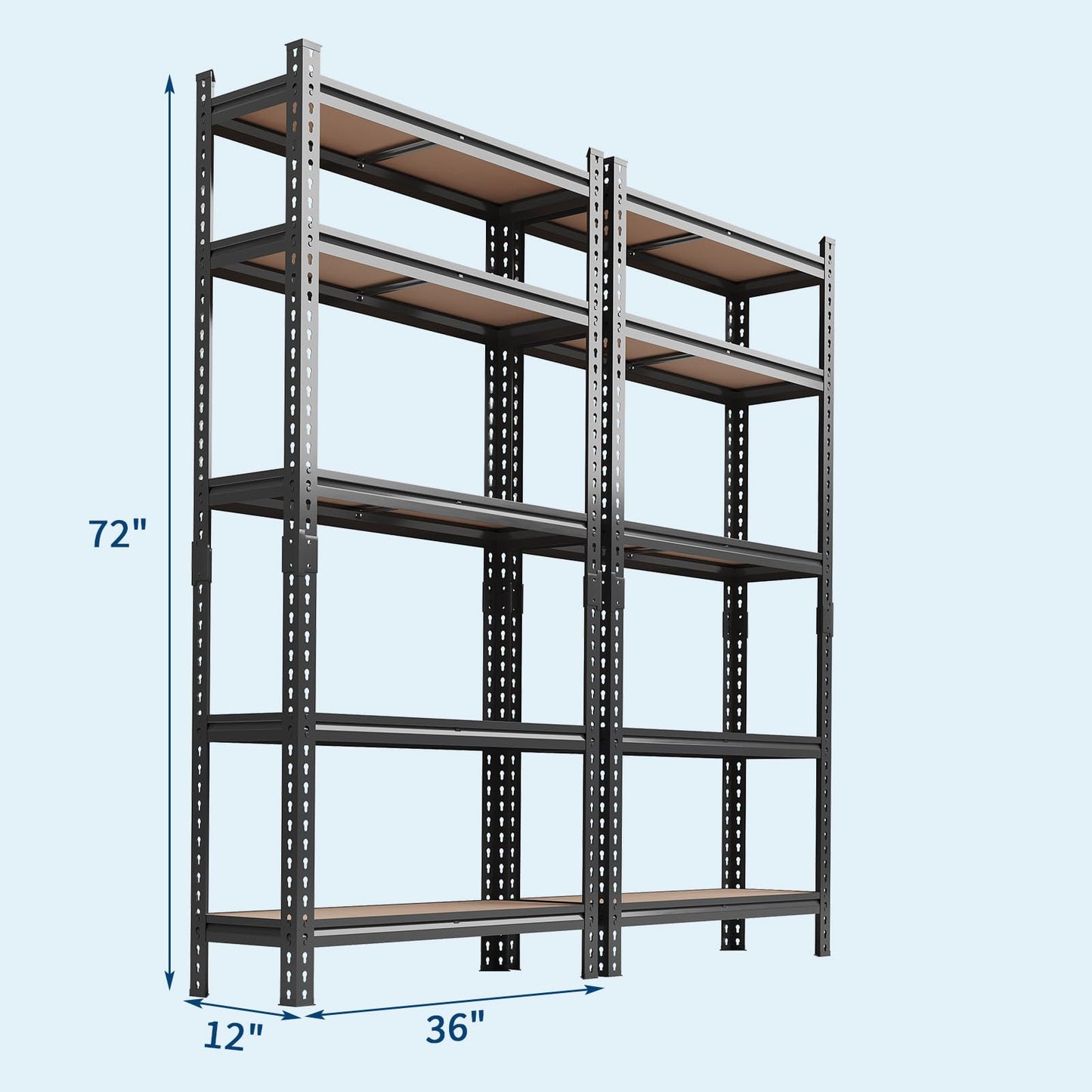 Patikuin Heavy Duty 5-Tier Adjustable Metal Storage Shelf - Boltless Industrial Utility Rack for Garage, Pantry, Kitchen, Warehouse - 72" H x 35.5" W x 12" D, Single Layer 400LBS, Set of 2,
