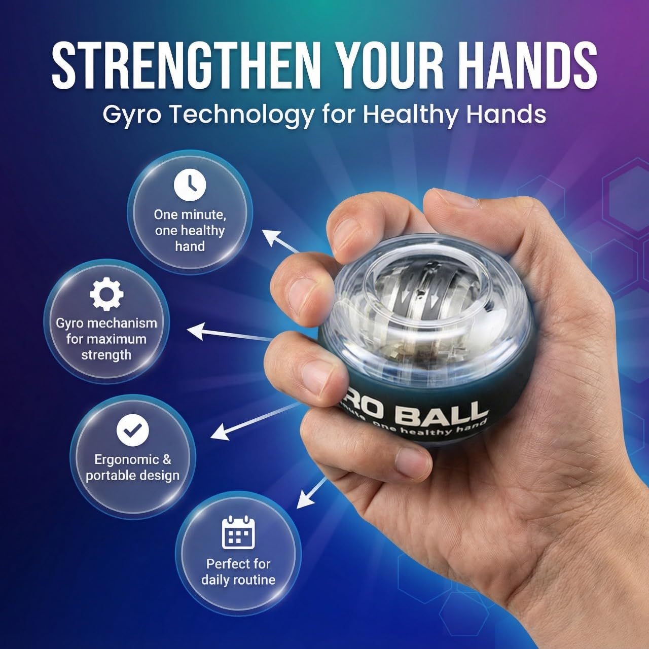 Torque Ball Hand Exerciser Auto Start, Wrist Strengthener & Gyro Ball for Martial Arts, Forearm Workout, Forearm Exerciser, Hand Strengthening Devices, Gyroscope, Vital Sports Gifts with Led Light,