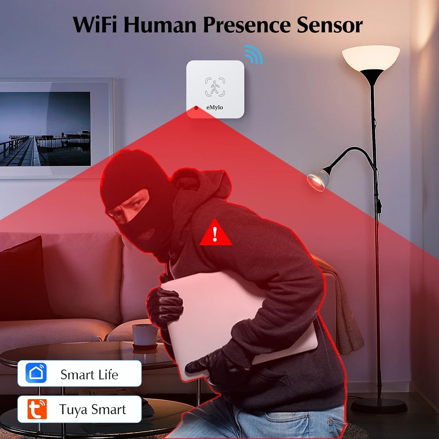 eMylo 24/7 Business(2.4 1 Pack) WiFi Human Presence Sensor, WiFi Millimeter Wave Radar Detection - No Hub Needed, Smart