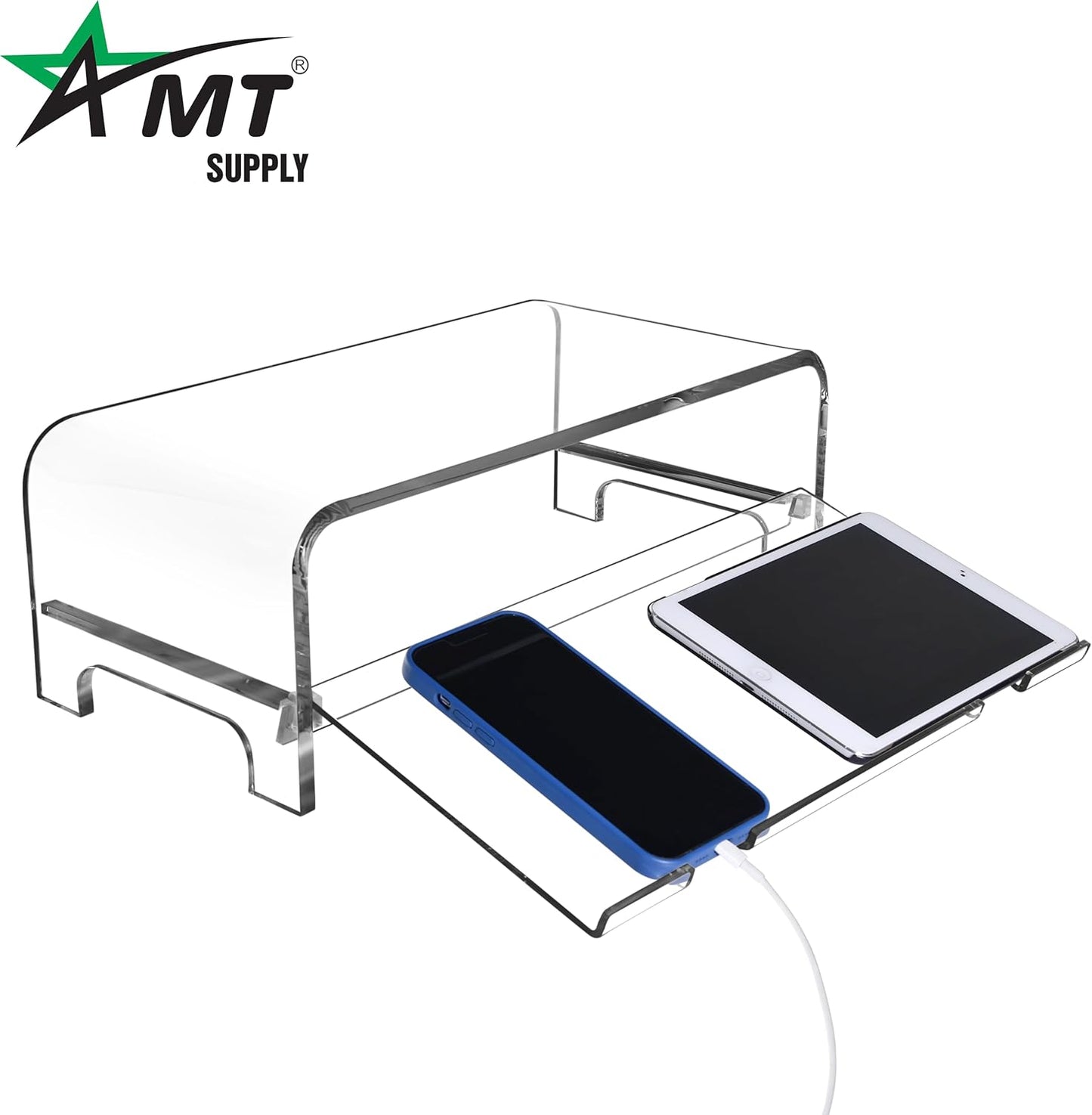 2 5.7 Inch AMT Tier High Acrylic Laptop Monitor Stand & Computer Riser with Cat Keyboard Protector, Space-Saving
