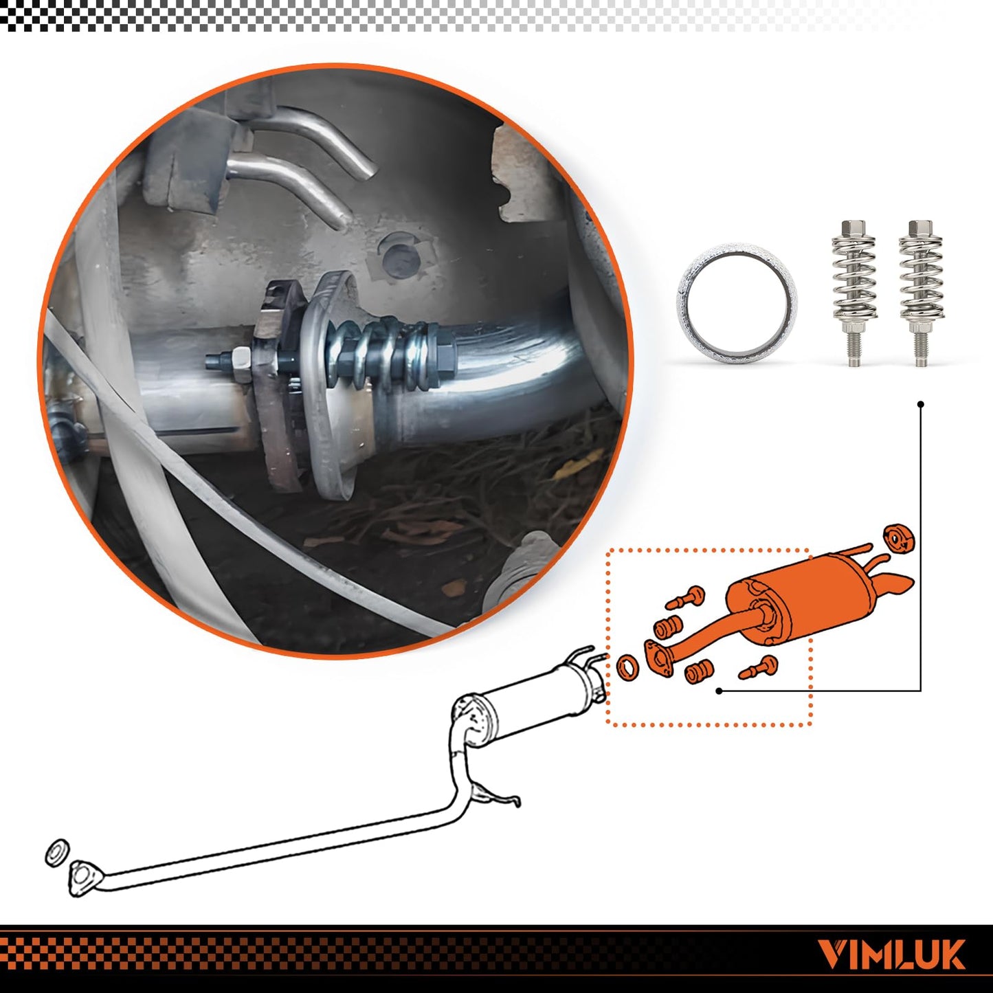 VIMLUK Stainless Steel Exhaust Muffler – Compatible with 2012-2015 Honda Civic Sedan/Coupe, (OEM P/N:18307-TR6-A01)Includes Gasket &Bolt Kit & Insulator – Mild Sound Level Performance (VK-HC09-54882)