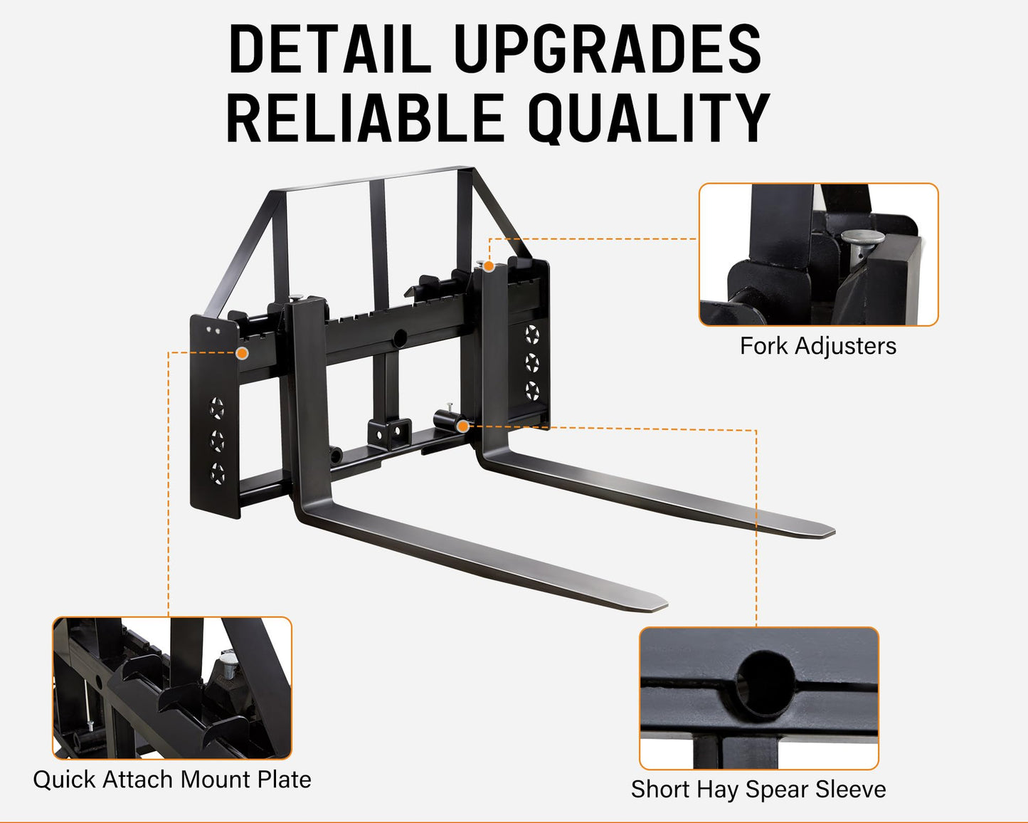 Albott 45" Heavy-Duty Tractor Pallet Forks with 44.5" Forklift Blades, Skid Steer Pallet Fork Attachment, 2500 LBS Capacity, Black