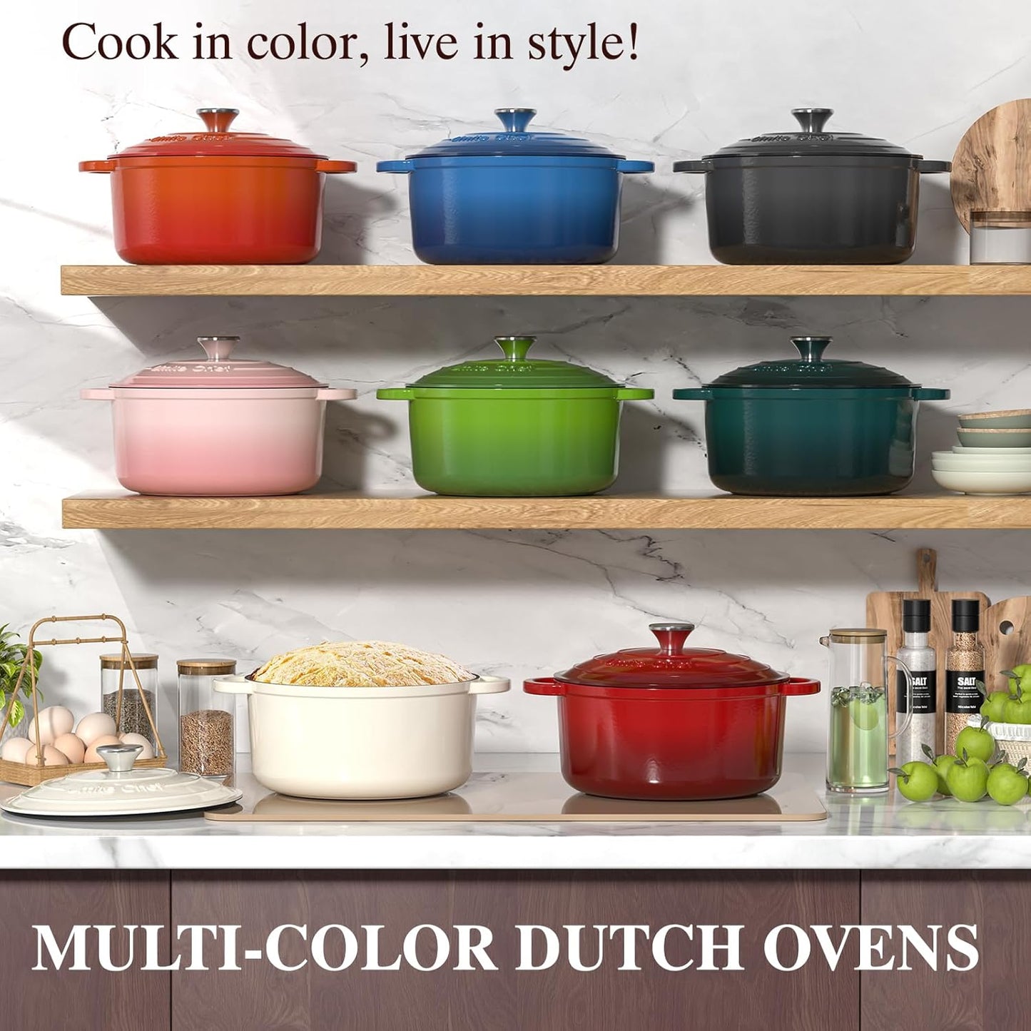 Umite Chef 5QT Enameled Cast Iron Dutch Oven - Heavy-Duty Cookware for Baking, Braising & Stews | Green
