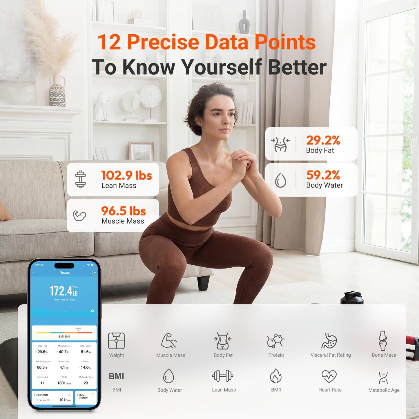 iHealth Nexus Smart Scale for Body Weight Bluetooth, Digital Bathroom Scale Body Fat and Muscle, Body Composition Monitor Health Analyzer for BMI Compatible for iOS & Android Accurate to 0.1lb-White