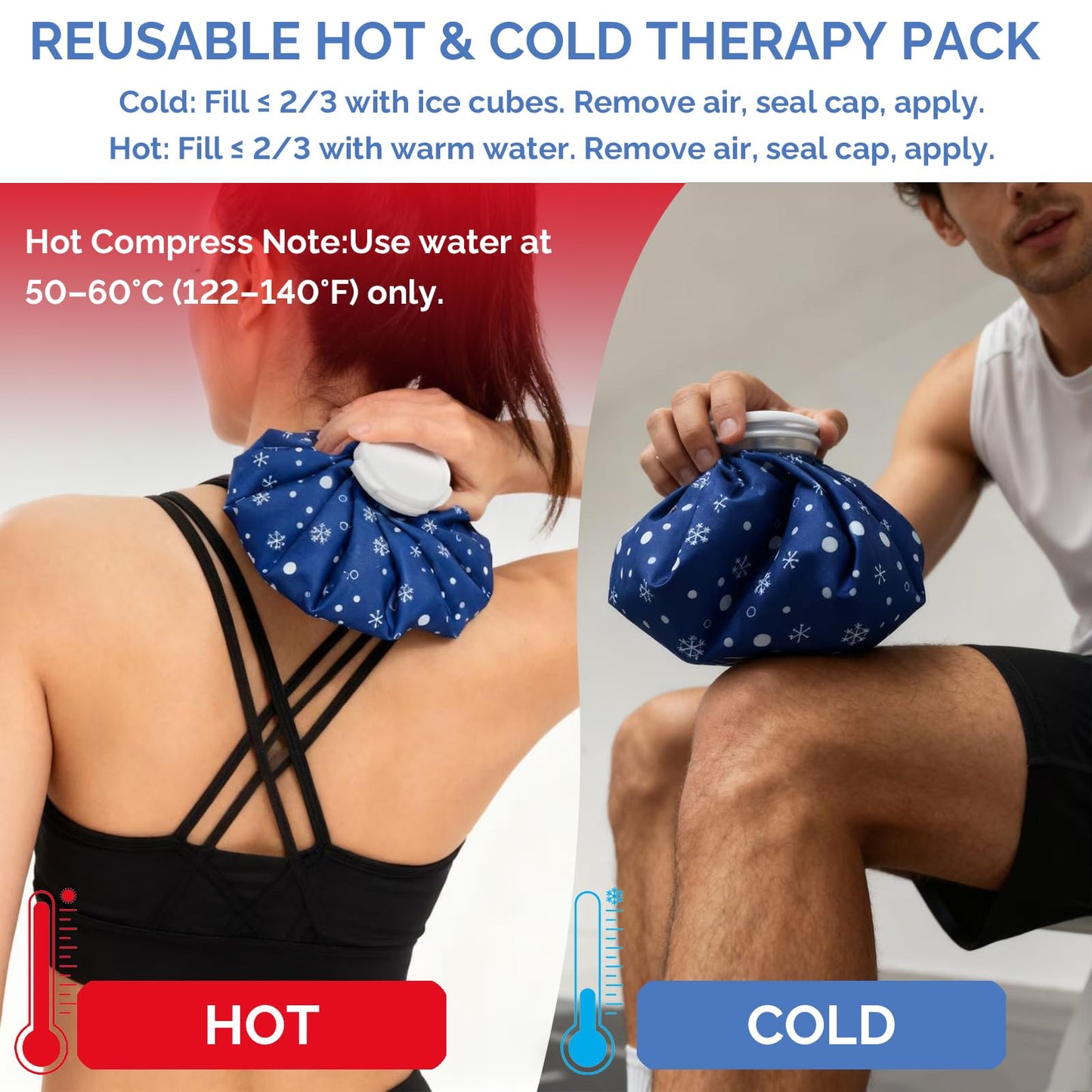 BrtProms Reusable Ice Pack for Injuries, 11 Inch Ice Bag with Wrap, Snowflake Design Hot & Cold Therapy Pack, Leak-Proof Cold Bag for Muscle, Joint Pain & Swelling, First Aid, Sports & Home Use