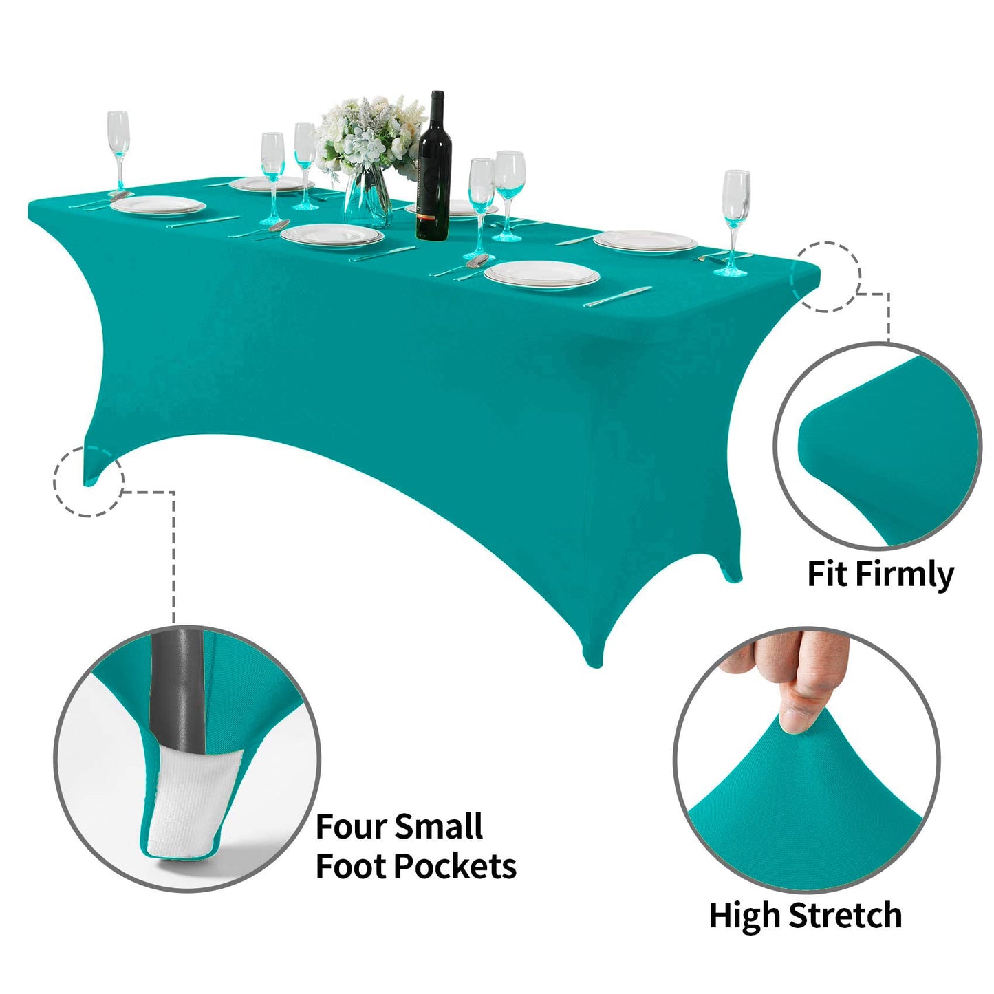 Hezuzo Spandex Table Cover for 6Ft or 4fT or 8ft Table Universal Fitted Stretch Tablecloth for Party, Banquet, Wedding and Events-Turquoise