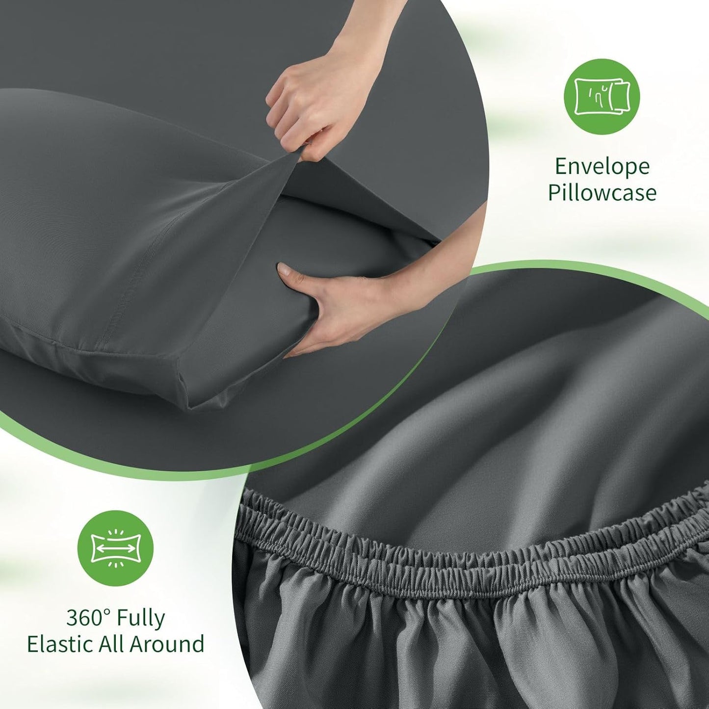 SONORO KATE Bamboo Viscose Bed Sheets - Ultra Soft & Cooling, Extra Deep Pocket (Dark Grey, Queen)