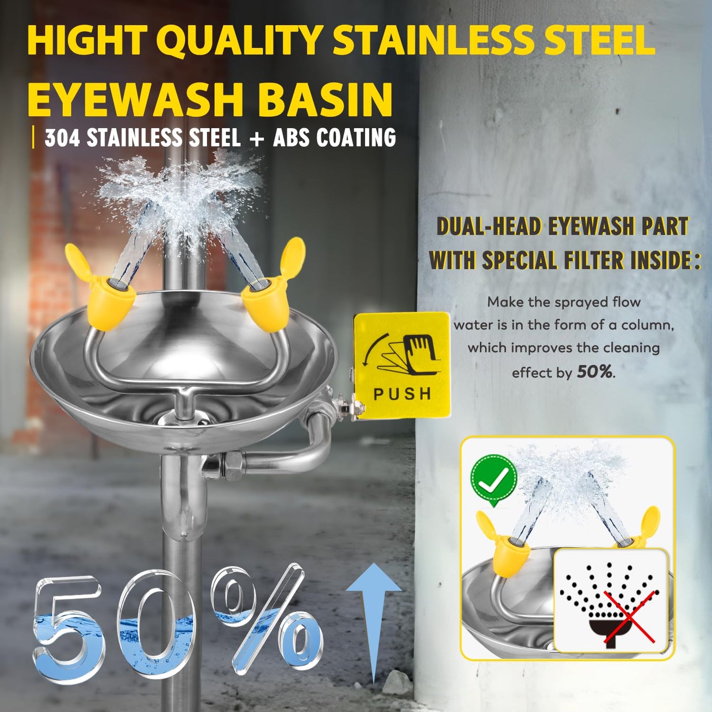 CGOLDENWALL Emergency Shower Eye Wash Station Safety Shower Station Eyewash Station, 304 Stainless Steel, NPT Threads, with Emergency Sign
