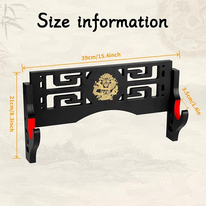 Sword Display Katana Wall Mount, Samurai Sword Katana Holder Stand with Velvet Padded Hook & Dragon Pattern, Sword Rack for Lightsaber Wakizashi Samurai- 1 Tier