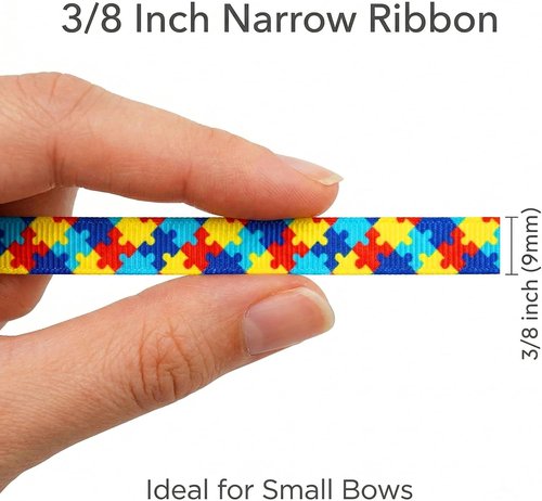 3/8" Autism Awareness Ribbon by [Brand Name] - 25 Yards of Thin Grosgrain for Hair Bows & Crafts