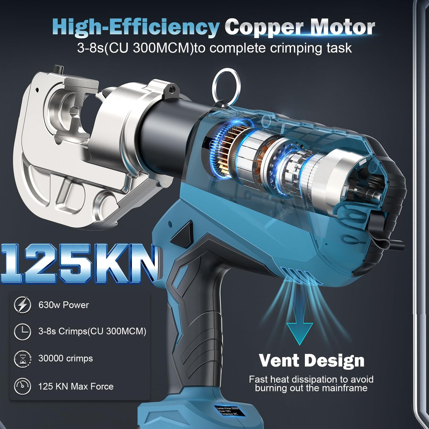 SWANSOFT Electric Hydraulic Crimping Tool, 12Ton 6AWG-800MCM Rechargeable Hydraulic Crimper for Cu/Al Terminal, Continuously Crimp Wire Cable Lug Crimping Tool Kit with 12 Dies (HCT-400A)