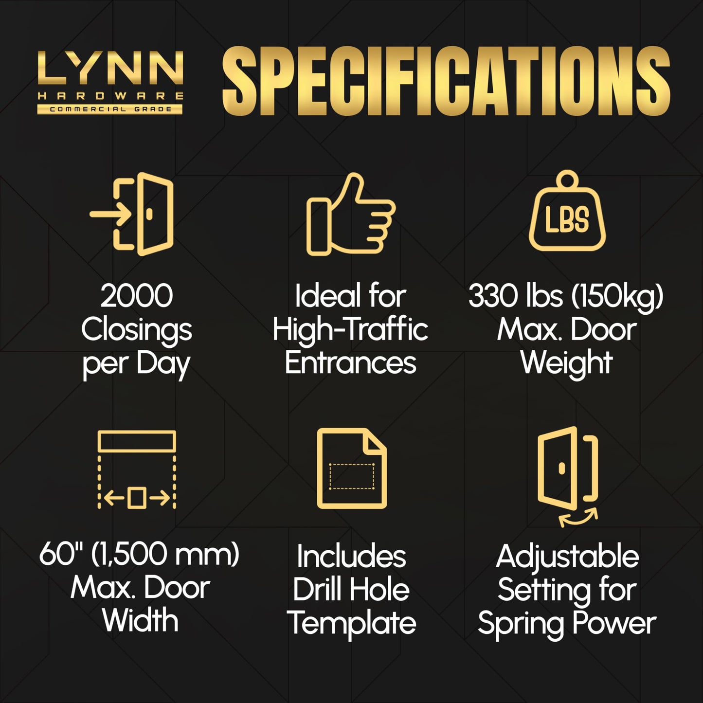 LYNN HARDWARE Heavy Duty Automatic Door Closer (Silver) - Commercial Grade, Contractors Choice, Adjustable Speed & Force, Delayed Closing Timer, 3 Mounting Options, 3 Hour Fire Rated (DC8016 Model)