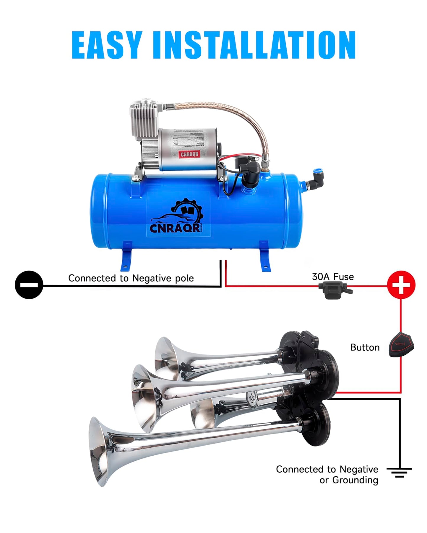 CNRAQR 178DB 4 Horns Train Horn with 1.6 gallon Air Tank and 150 PSI Compressor 12V Kit Train Horn 6 L Air Horn Kit for Truck Car Jeep SUV Train Boat