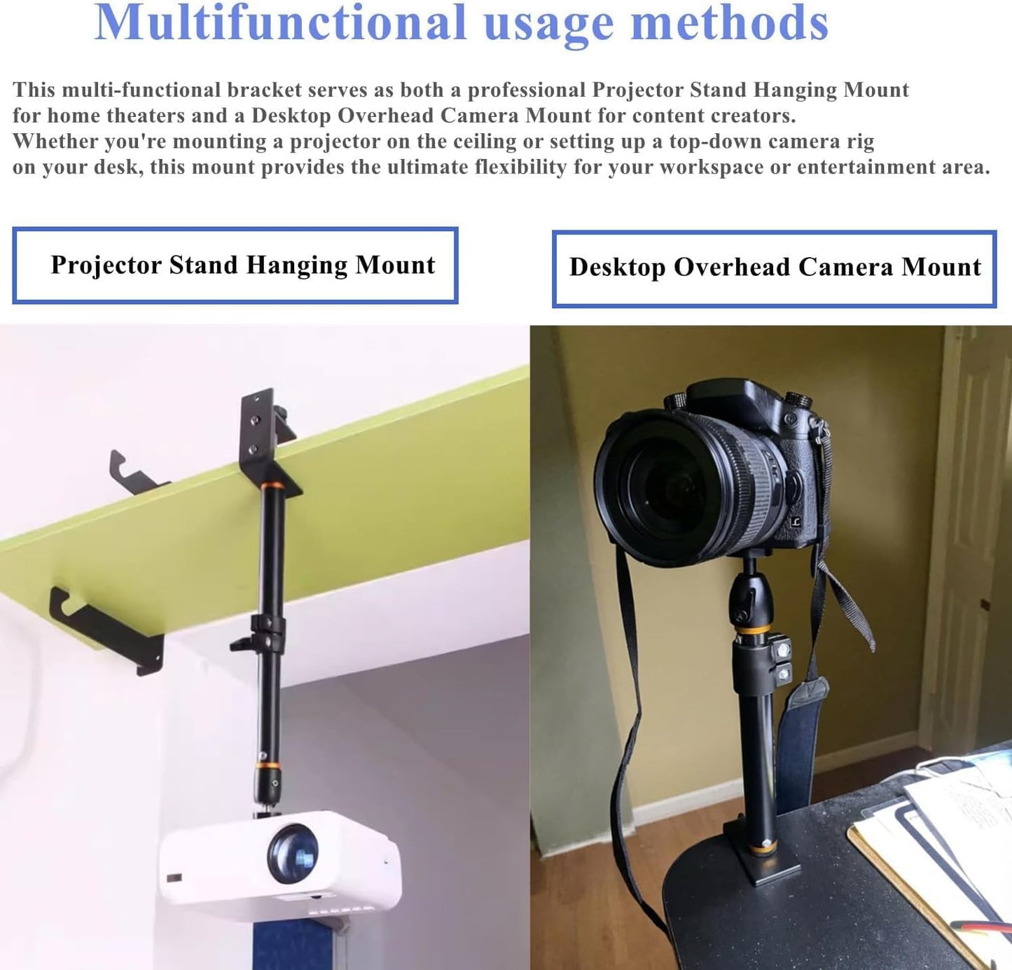 AiFeelife Adjustable Long Arm Projector Ceiling Mount Stand, Universal Desktop Overhead Camera Mount, Metal Projector