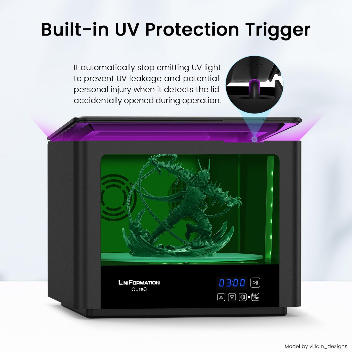 UniFormation 10.3-inch Cure3 Curing Machine 405nm UV Resin Curing Station with 360° Turntable D282 x H162 mm Curing Box Compatible with Resin 3D Printers for 3D Printed Models