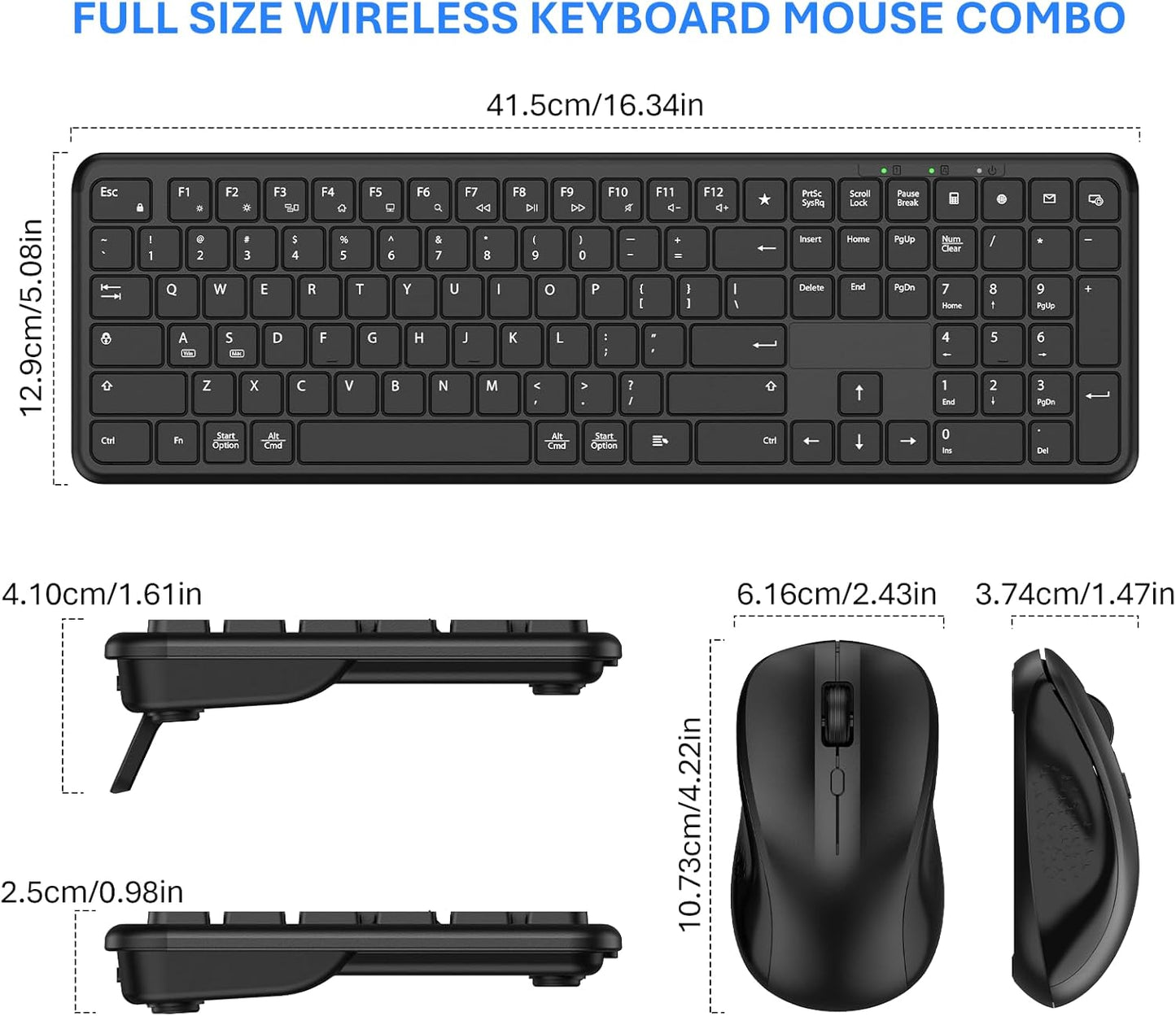 EAYBLLY 2.4G Set Wireless Keyboard and Mouse Combo, Full-Size Silent Ergonomic Keyboard and Mouse, Sleep Mode, Long