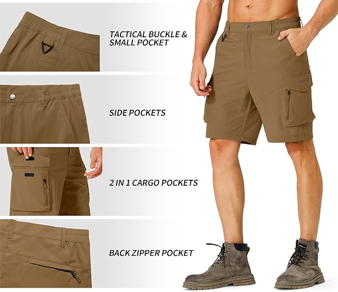 Men's Hiking Cargo Shorts Quick Dry Lightweight Travel Shorts with Multi Pockets for Fishing Camping Golf