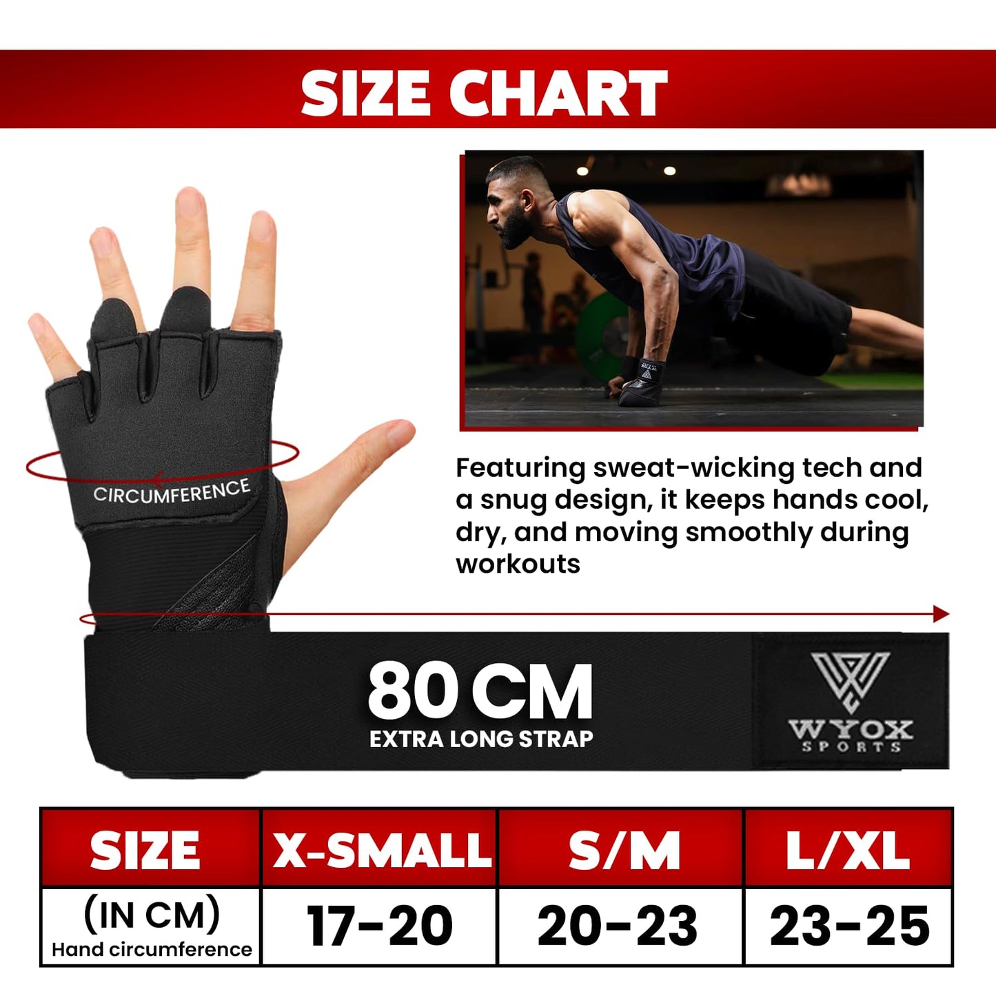 WYOX Gel Boxing Hand Wraps Inner Gloves for Men & Women, 80cm Quick Wrist Straps, Padded Knuckle Protection for Muay Thai Kickboxing, Hand Wraps for Boxing & Martial Arts (Black, S/M)