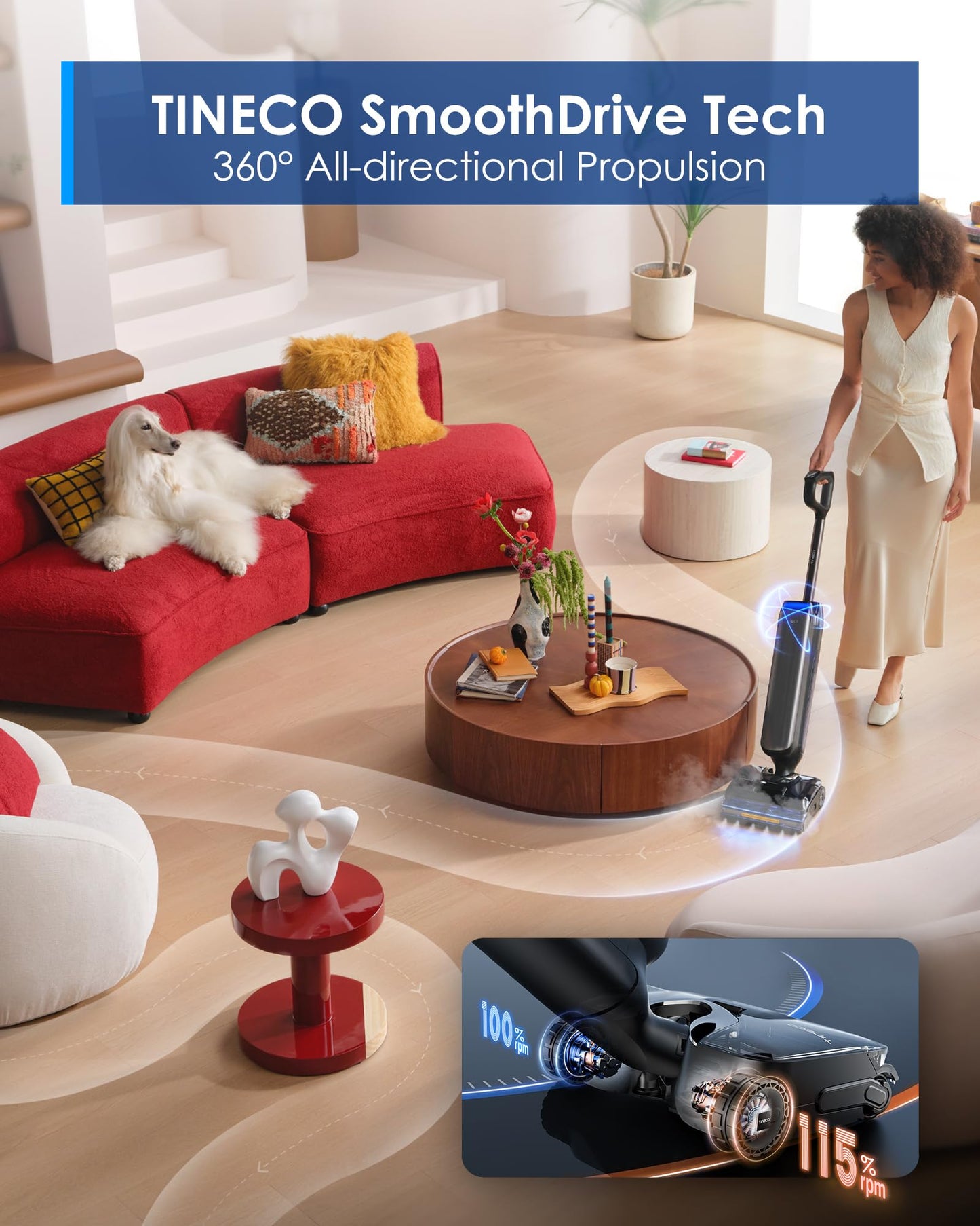 Tineco Floor One S9 Artist Steam Wet Dry Vacuum Cleaner, High-Temp Steam Cleaning, 22kPa Suction, 360° SmoothDrive, Anti-Tangle Design, 185°F Flashdry, Long Runtime, 180° Lay-Flat