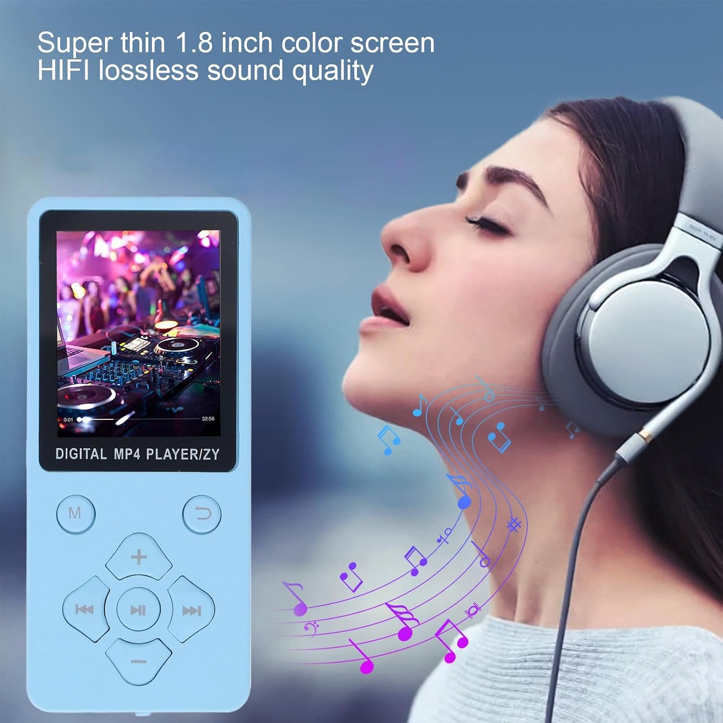 Yunseity MP3 1.8in MP4 10 Bluetooth Player, Portable HiFi Sound Music Player Built in HD Speaker, Color Screen Player