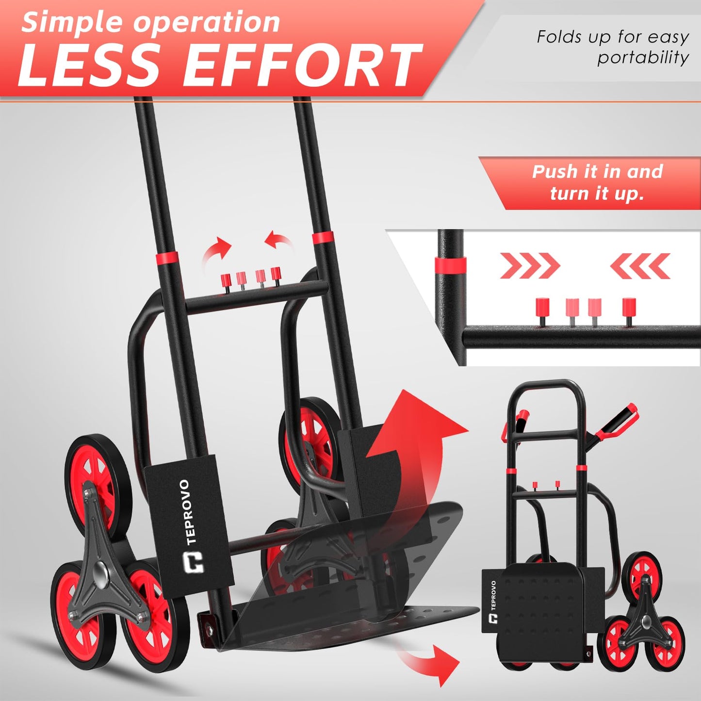 Stair Climbing Hand Truck 440lb，Heavy Duty Dolly Cart for Stairs，Thickened Upgraded Steel Tube Folding Stair Climbing Trolley with Six Wheels and Telescoping Handle
